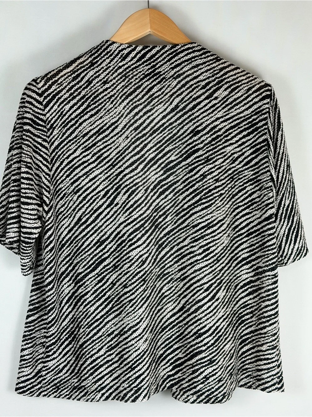 Open Front Cardigan Black White Short Sleeve Lightweight Layering S Dana Nicole